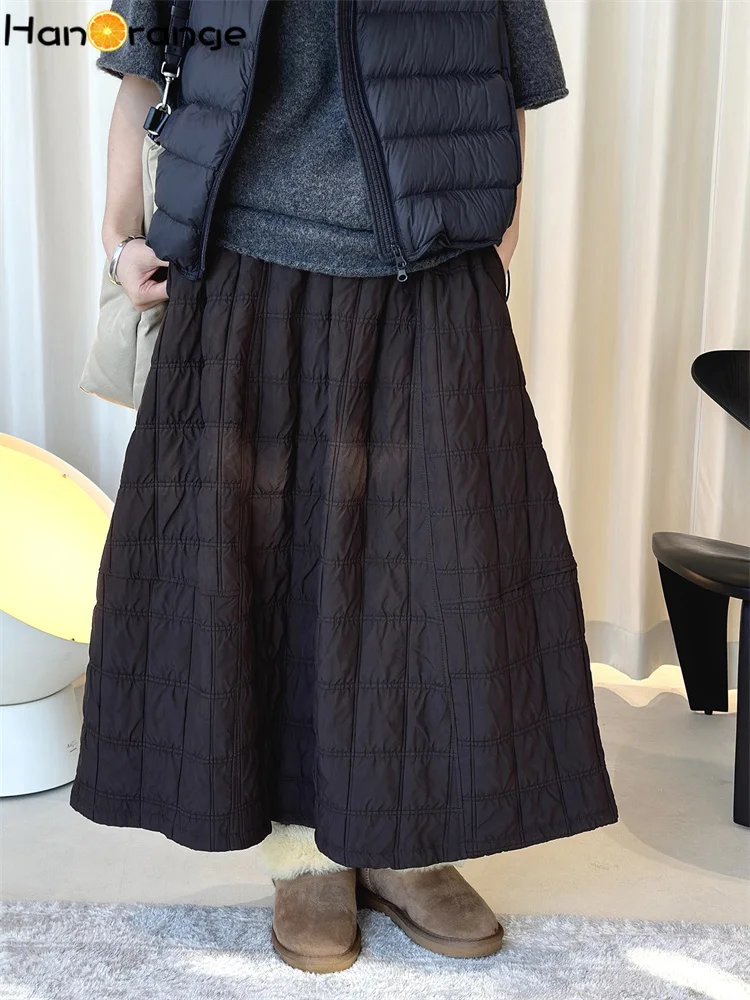 

HanOrange 2025 Winter Vintage Minimalist Cotton Texture Caribou Half-body Skirt Soft Comfortable Long Skirt Apricot/Coffee
