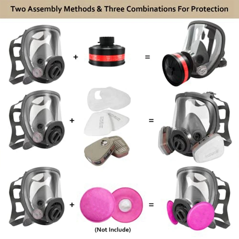 A73T Full Face Gas Mask, Gas Masks Survival Nuclear With 40Mm Activated Carbon Filter, Reusable Respirator Mask