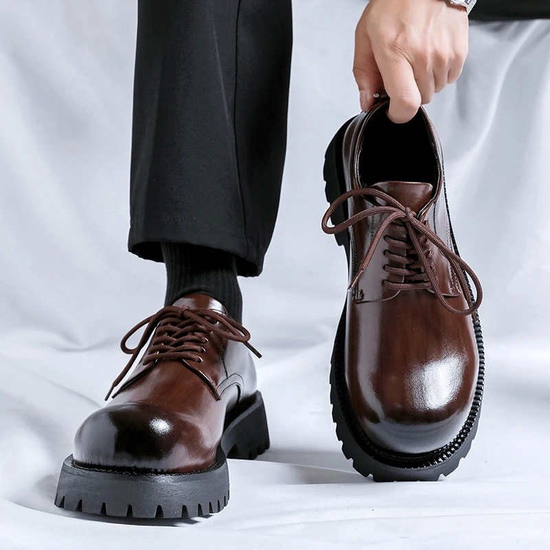 Platform Men\'s Casual Shoes Comfortable Male Leather Oxford Shoes Men Driving Formal Wedding Dress Shoes for Men Fashion Design