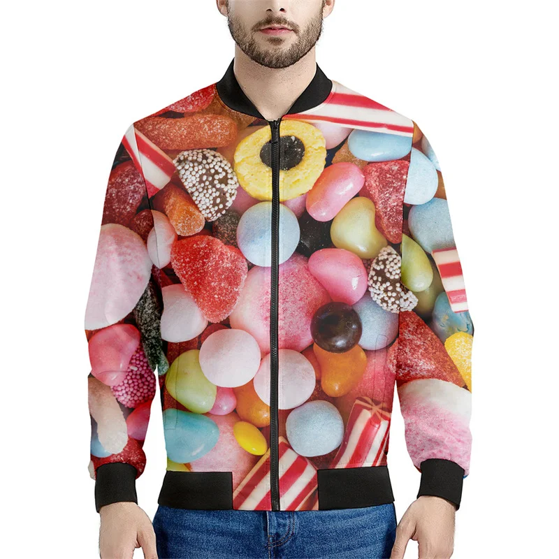 Candy Fudge Pattern Zipper Jacket Men Kids 3d Print Lollipop Sweatshirt Long Sleeves Tops Women Cool Street Bomber Jackets Coat