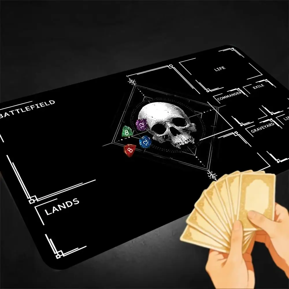 Occult Gothic White Skull Magic Frame Art TCG Commander Playmat Full Zone Layout Black Background Non-Slip Rubber Trading Card