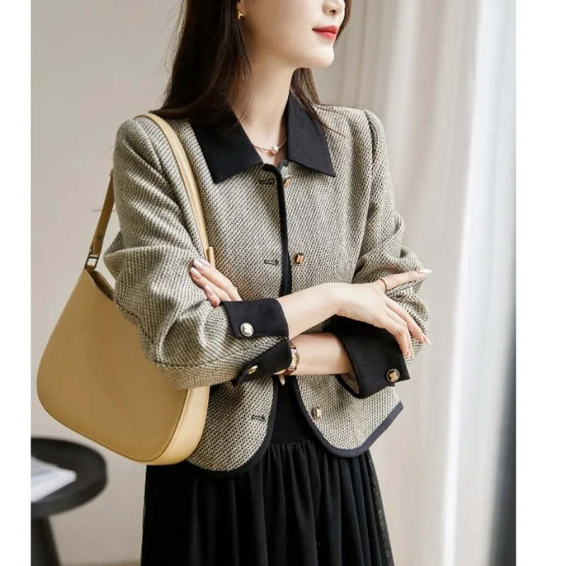 

Faionable Little Fraance Sle, женская куртка Jaet 2024, весеннее новое поступление, высококачественное пальто Ele с отложным воротником