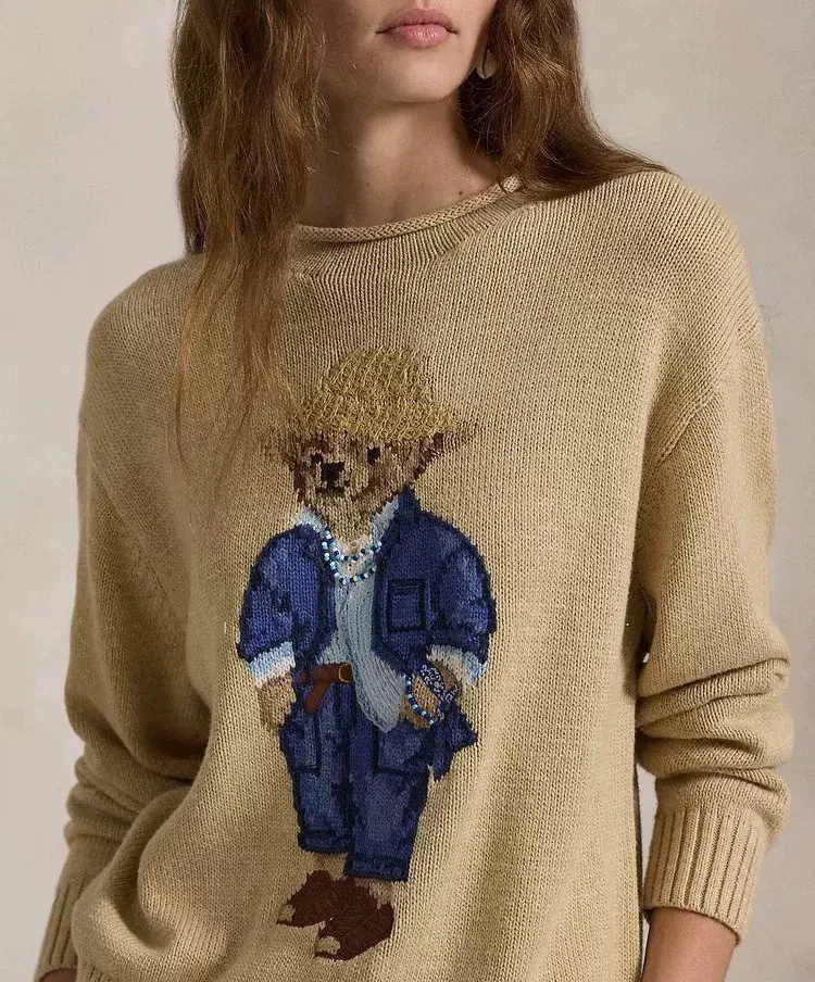 New Women's Curled collar Knitted Sweater Pure Cotton Cartoon Bear High Quality Autumn and Winter Sweater Christmas Atmosphere