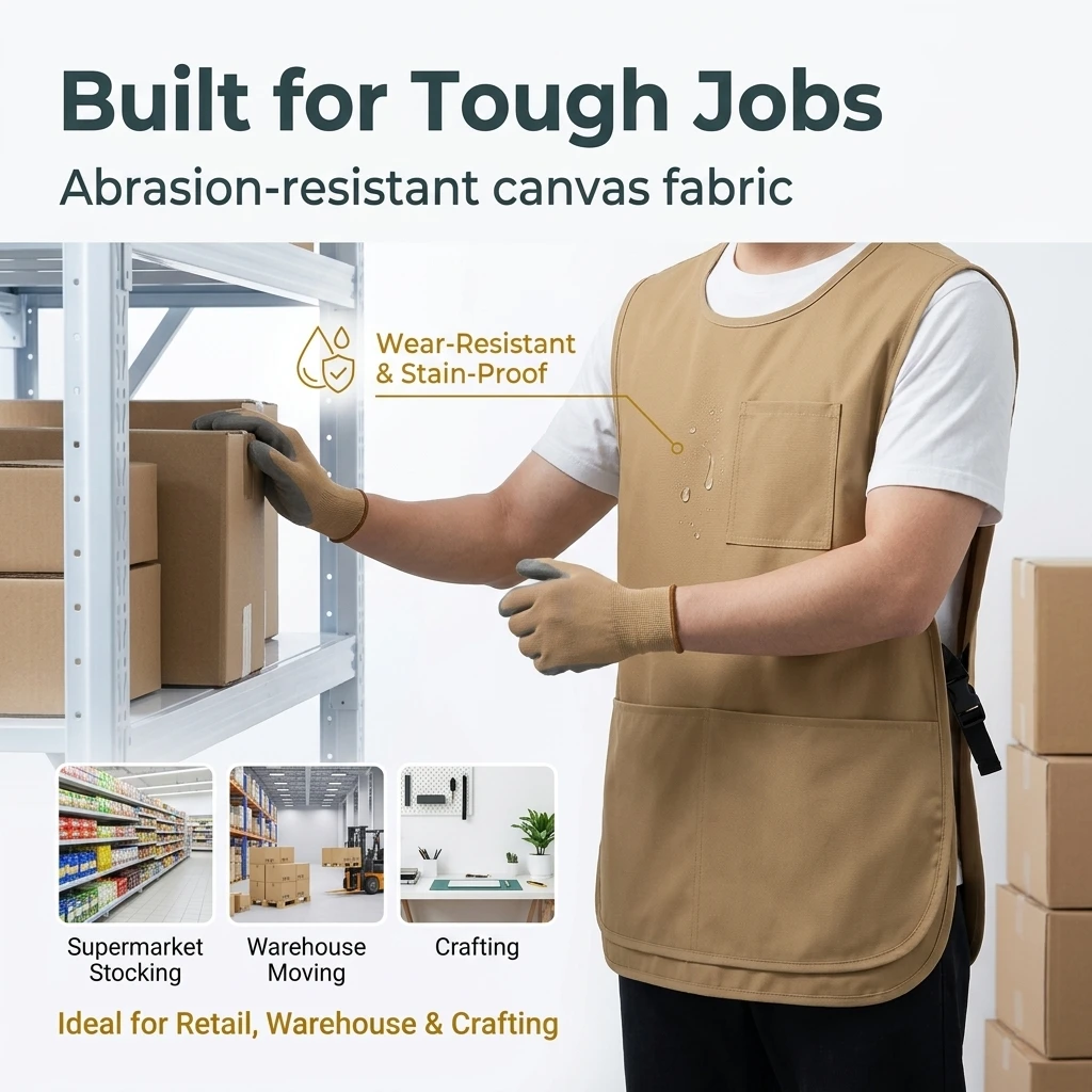 Sleeveless Work Apron Vest Custom Print Embroidery Logo Adjustable Quick‑Release Buckles Canvas 3 Pockets for Warehouse Workwear