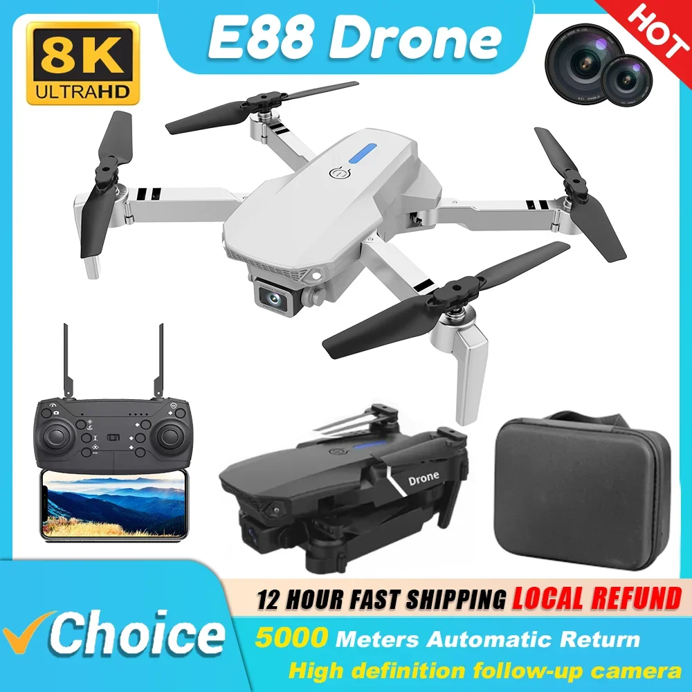 Professional Drone E88 4K Wide-Angle HD 1080P Camera WiFi FPV Height Hold Foldable RC Drone Quadrotor Helicopter Children's Toys