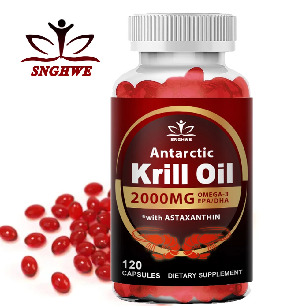 Antarctic Krill Oil-2000mg Per Serving-with Omega-3s, EPA, DHA & Astaxanthin-Supports Healthy Joints,Brain,Heart& Blood Pressure