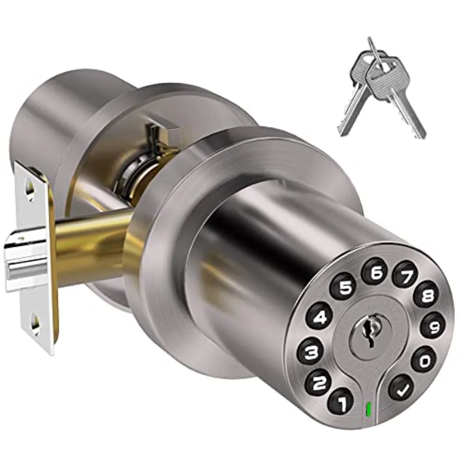 

Keypad Door Knob with Key, Keyless Entry Door Lock, Code Locks Door Knob, Auto Lock, 50 User Code, for Home, Office, Hotel, Bed