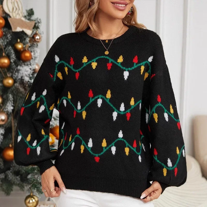 سترة عيد الميلاد رائجة البيع للموسم فضفاضة علوية ملونة خفيفة حلوة عبر الحدود المرأة موضة محبوك سترة المسيح