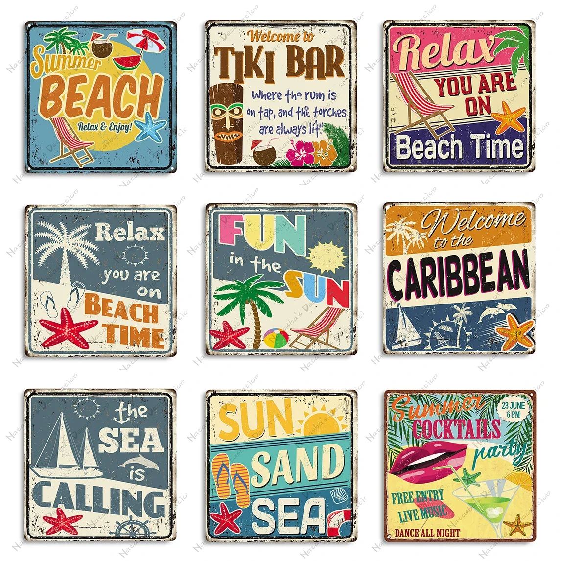 Beach Metal Tin Sign Summer Painting Retro Poster Metal Plaque Wall plate Surfing Club Pub Bar Home Wall Decor Signs