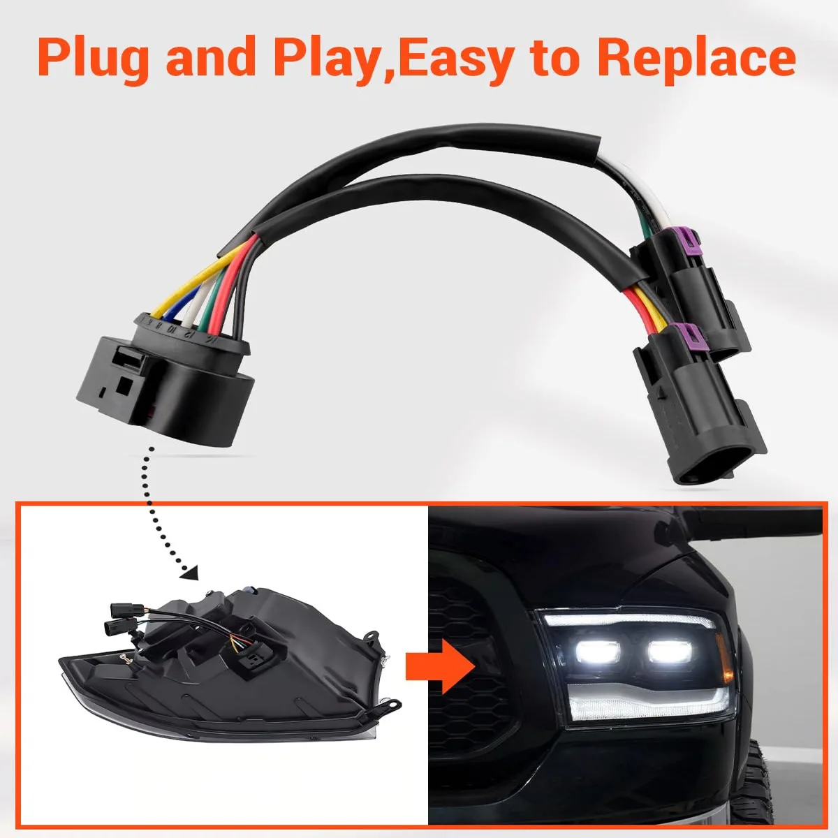 Suitable for 09-18 Dodge Ram Conversion Harness Four Enclosures to Projector Headlights Upgrade Truck Lighting Cable