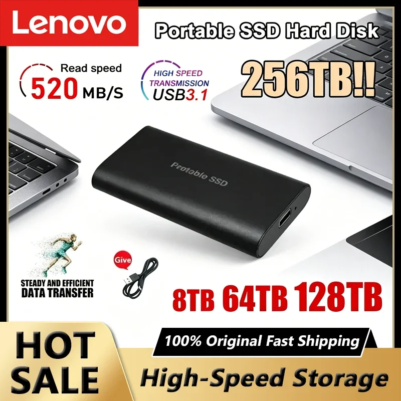 

Lenovo Hard Drive Portable 2TB 4TB 8TB Solid-state Hard Disks High Speed SSD Large Capacity Storage Devices for Laptop/MAC
