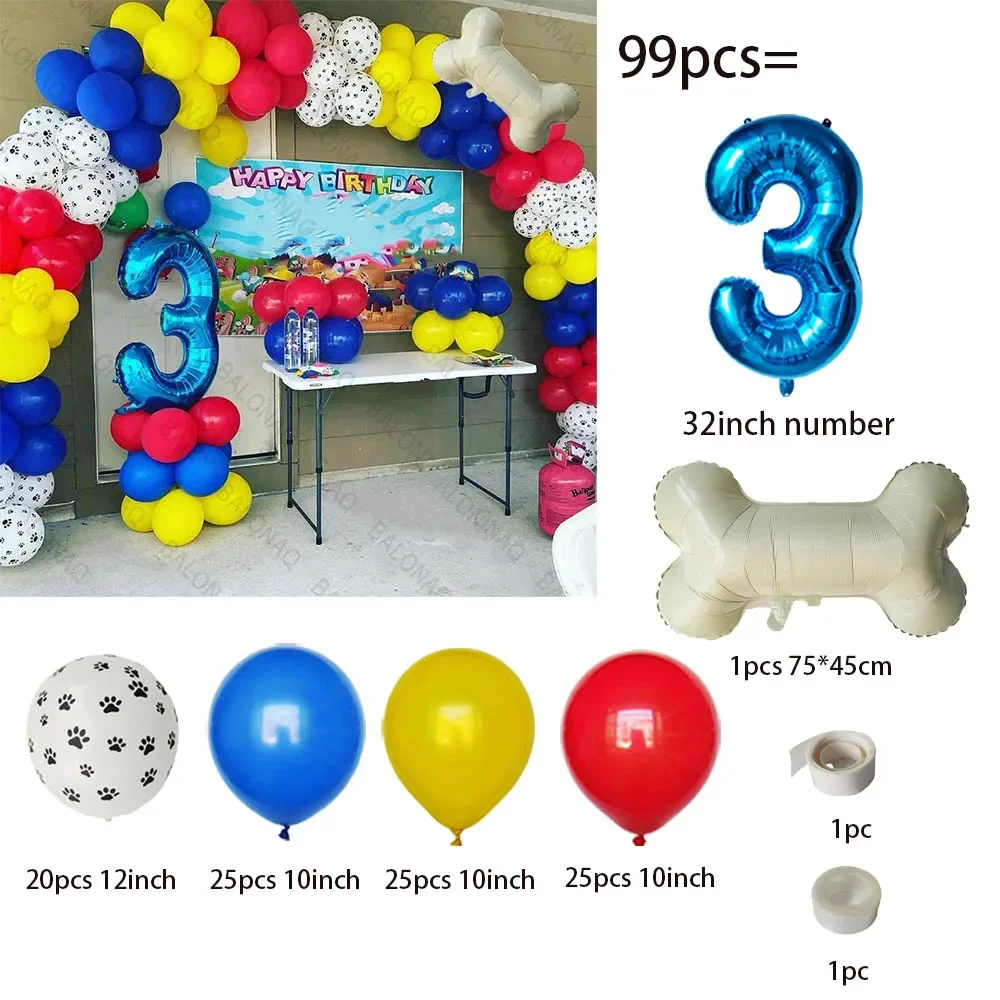 99-teiliges Hunde-Pfoten-Ballonset, mit Knochen- und Pfotenmuster-Folienballons für Hunde-Patrol-Themen-Geburtstagsfeier-Dekoration – Detail 4