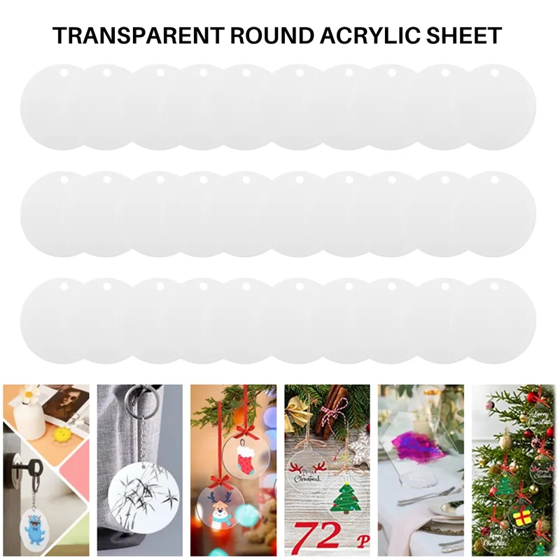 

30Pcs Acrylic Blanks,Clear Circle Acrylic Sheet With Hole,Round Acrylic Blanks Disc,Christmas Birthday DIY Gifts