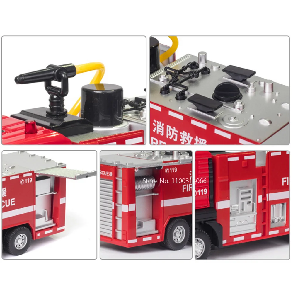 1/50 Ladder Fire Engine Car Model Toy Wheel Pull Back Sprinkler Fire Truck with Light Music Rescue Vehicle Kids Educational Toys