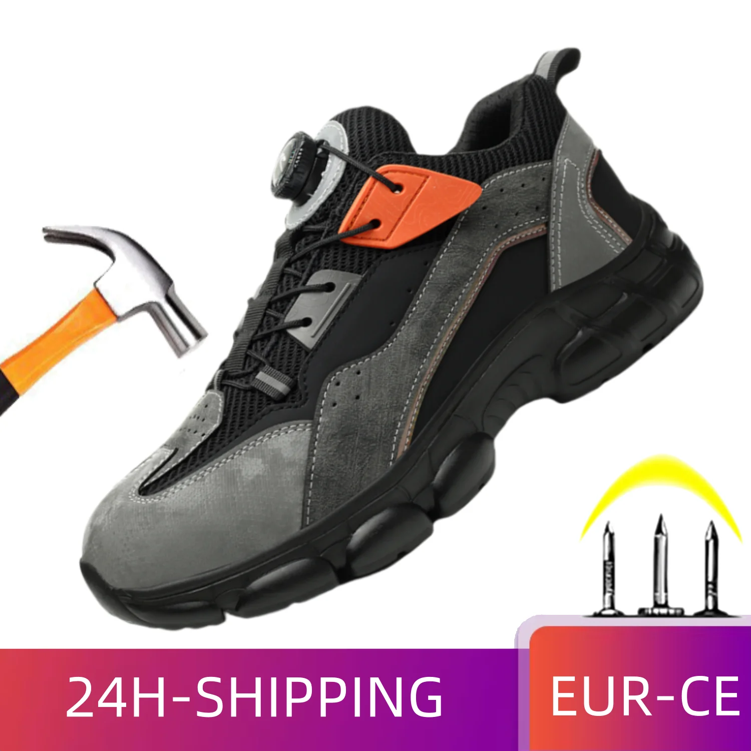 Rotary Buckle New Work Sneakers Lightweight Protective Shoes Safety Industrial Puncture-Proof Anti-smash Men Steel Toe Shoes