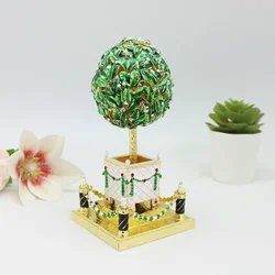 SHINNYGIFTS Handmade Enameled Trinket Jewelry Box Easter Egg Leaf Fence Design with Hinged Lid Vintage Home Decor Gift for Women