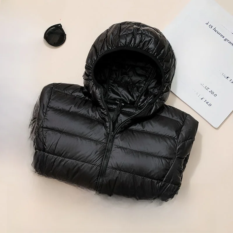 

Ultra-Light Women's down Jaet 2024 New Sle ort Coat Autumn Winter Thin Cotton Outerwear Slim Fit Hooded Regular Length