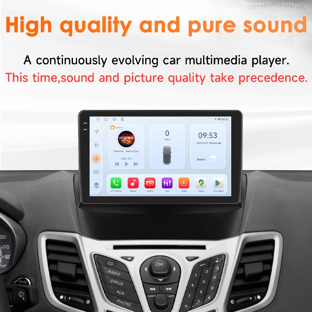 Carplay Android Auto Radio Voor Ford Fiesta 2009-2017 Auto Multimedia Videospeler Gps Intelligent Scherm 2din Autoradio 360Camera - afbeelding 2