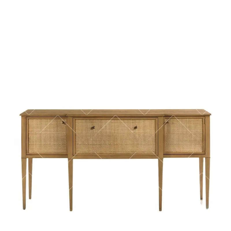 

American retro solid wood dining side cabinet, locker, Chinese braided rattan side cabinet, entrance cabinet, living room