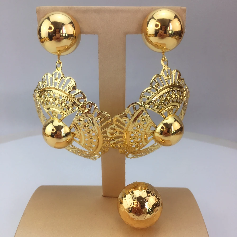 New Trendy Women Jewelry Set Brazilian Gold-Plated African Wedding Bridal Big Flower Pendant Necklace Gifts FHK18841