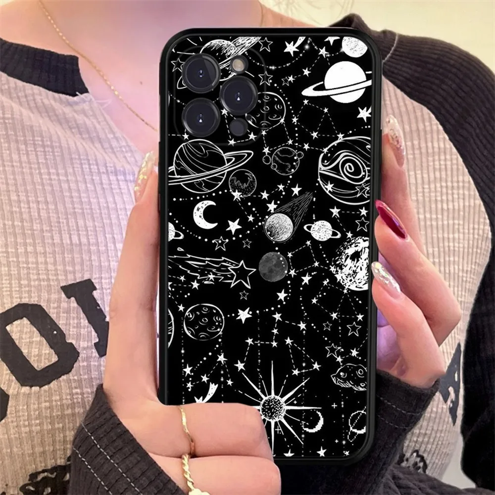 Sky Space Planet Moon Stars Phone Case Silicone Soft for iphone 15 14 13 12 11 Pro Mini XS MAX 8 7 6 Plus X XS XR Cover