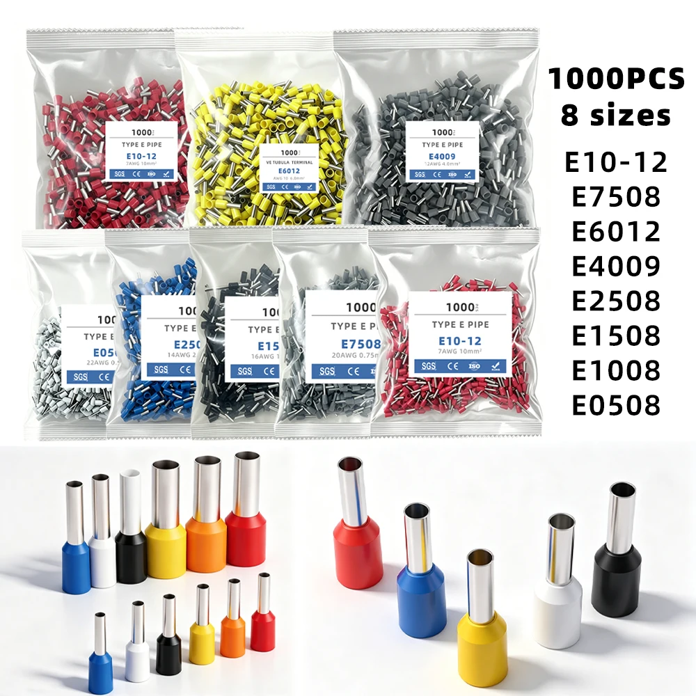 1000Pcs VE Tubular Crimping Terminal Kit, Electrical Tube Insulated Terminal, Wire Cable Connector Ferrules Terminal Connectors