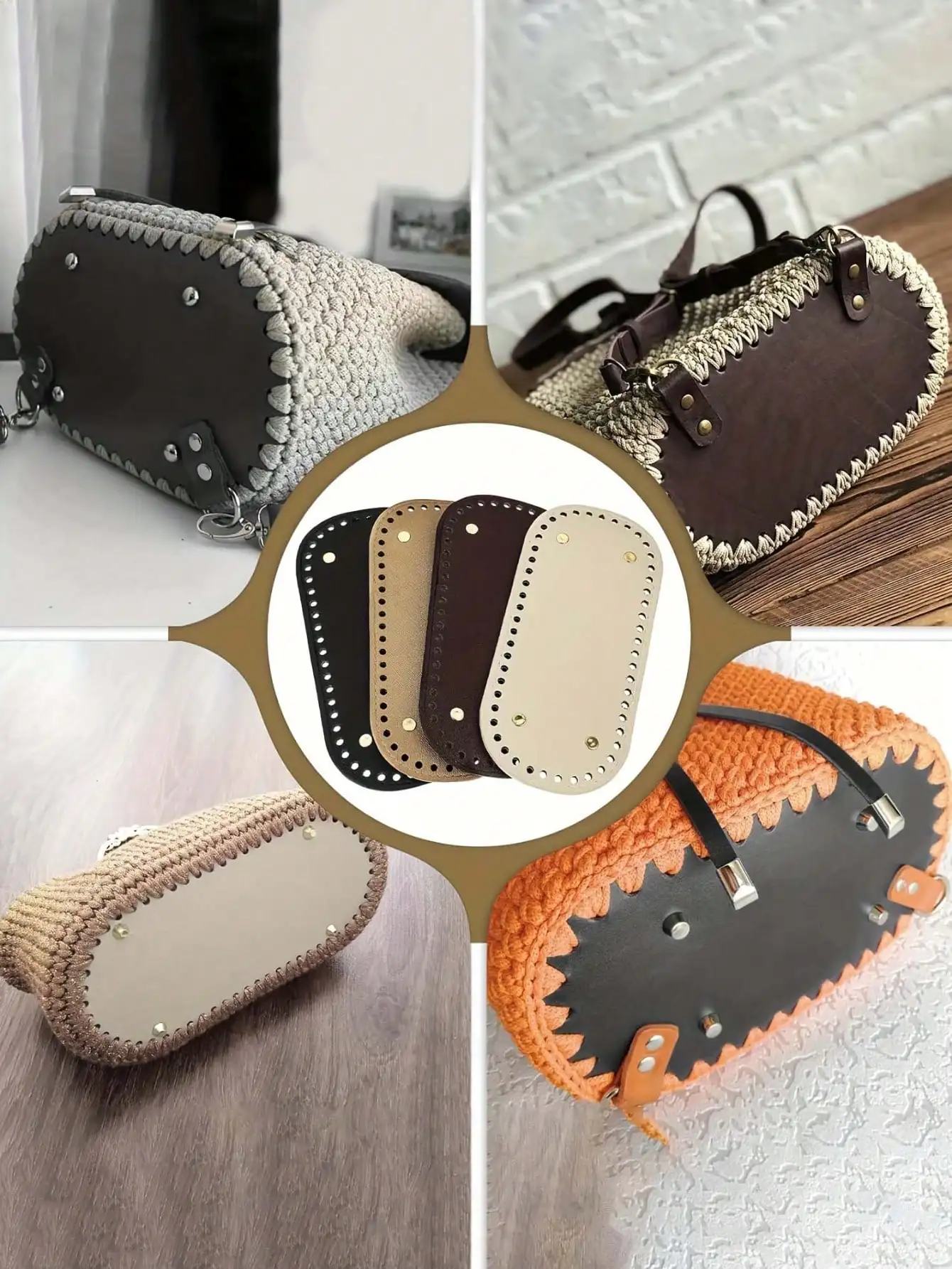 

DIY Crochet Bag Bottom Base With Holes For Handmade Shoulder Handbags, Oval Shape, 4 Colors