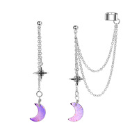 New Korean Fashion Alloy Moon Star Earrings Star Moon Glass Purple Earrings Asymmetrical Rhinestone Earrings For Women Jewelry