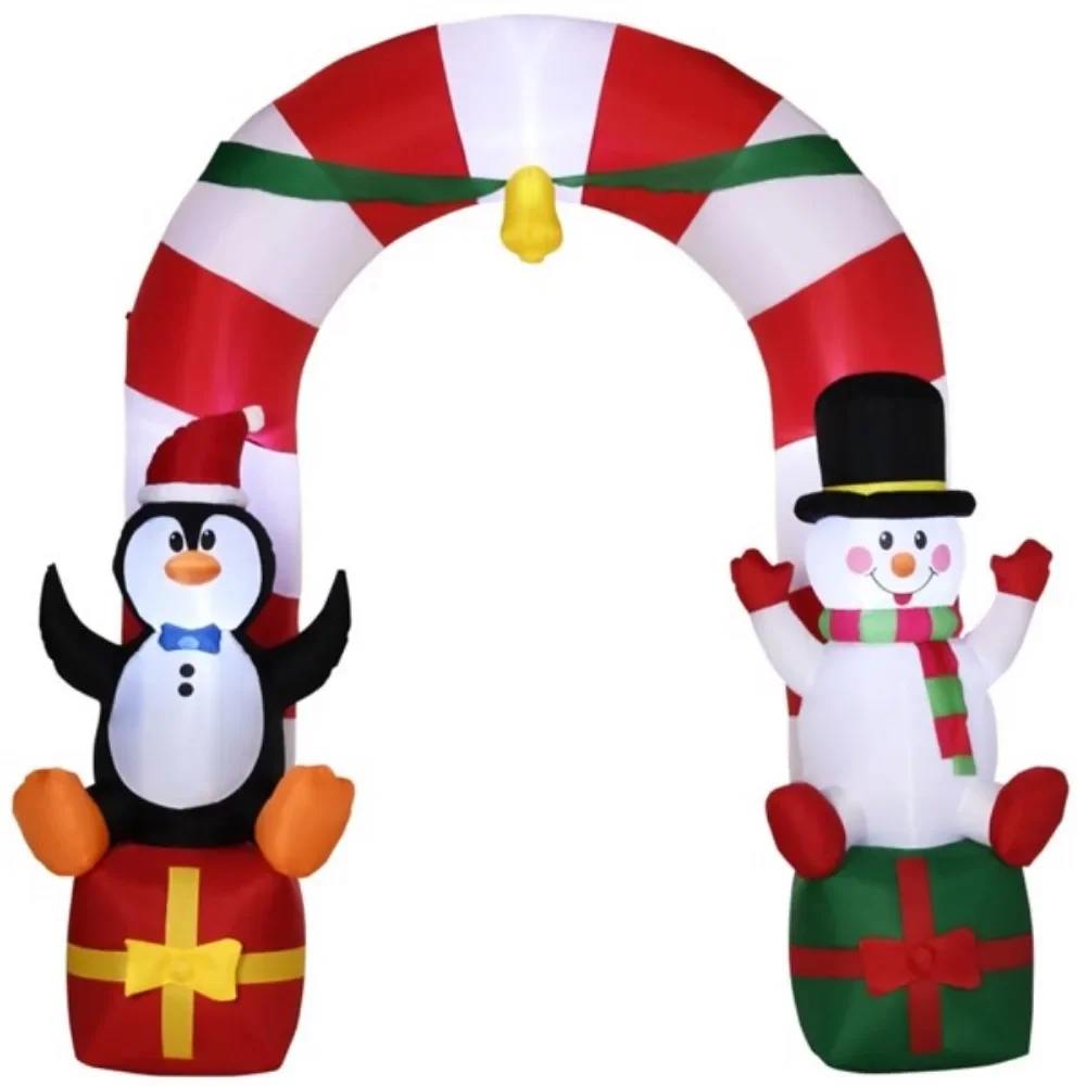 

Christmas inflatable decoration christmas cane sugar arch with penguins and snowman sitting on gift box inflatable toys