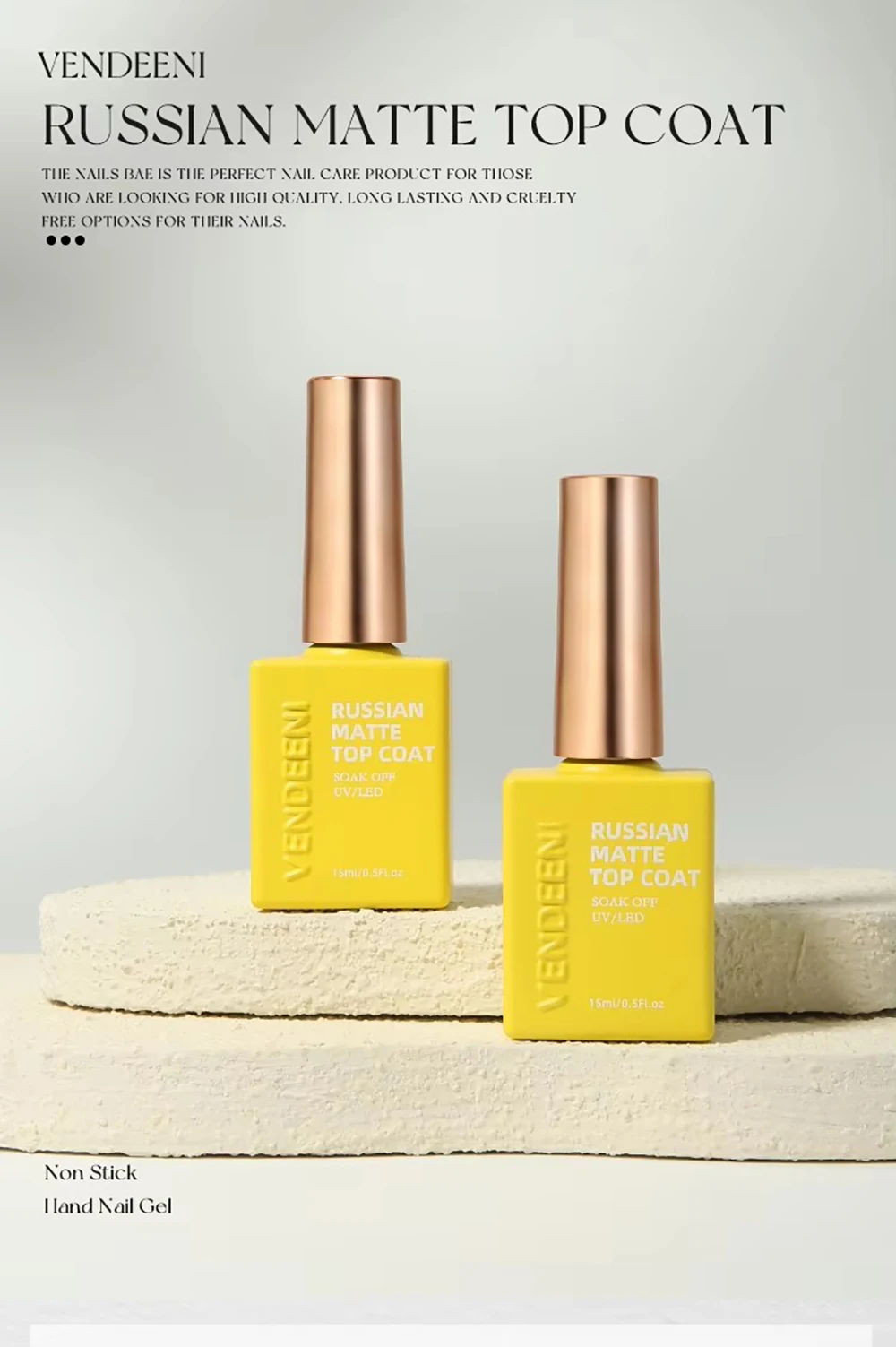 Vendeeni TPO HEMA FREE Russischer Matter Top Coat Semi-Permanenter UV Soak Off Gel Nagellack Mattierter Nicht-Klebender Puder-Matter Top Coat – Detail 1