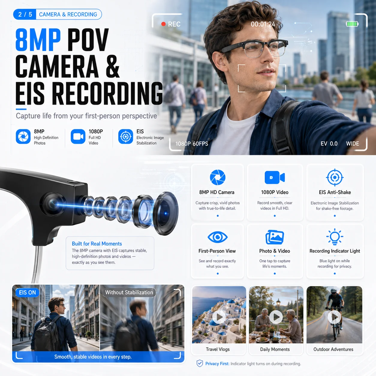 AI Smart Glasses Camera 2026 B - Blue Light Glasses ulasan dan harga