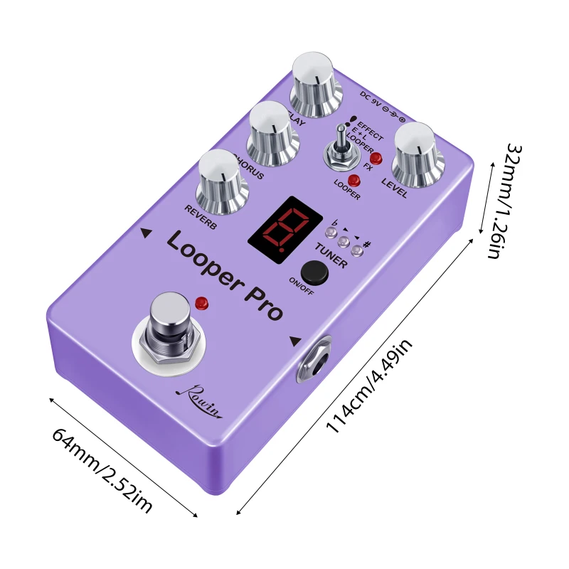 Rowin RE-05 Loop Guitar Effector Looper Tuner Mini Guitar Looper Effect Pedal Full Metal Shell with Reverb Chorus Delay Effects