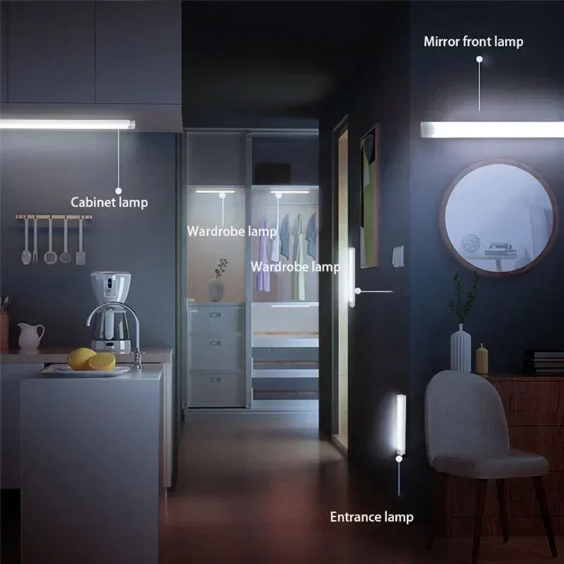 Luz LED nocturna inalámbrica con Sensor de movimiento, lámpara de noche recargable por USB para armario, lámpara de fondo para Cocina