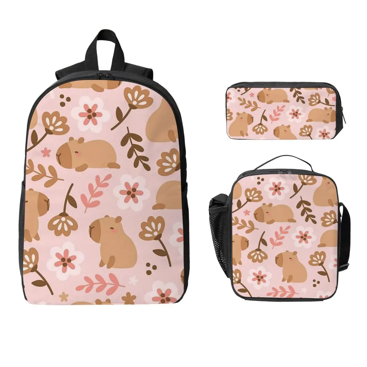 

Cute Capibara Capybara Backpack Boys Girls BookBag School Bag Laptop Shoulder Bags 3ps Insulated Lunch Bag Pencil Case