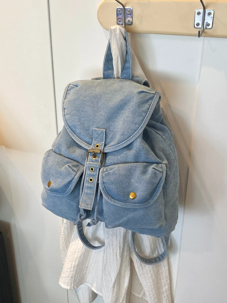 

Denim Backpack Women's Causal Fashion Retro Backpacks Canvas Bookbag 2024 New Handheld Knapsack