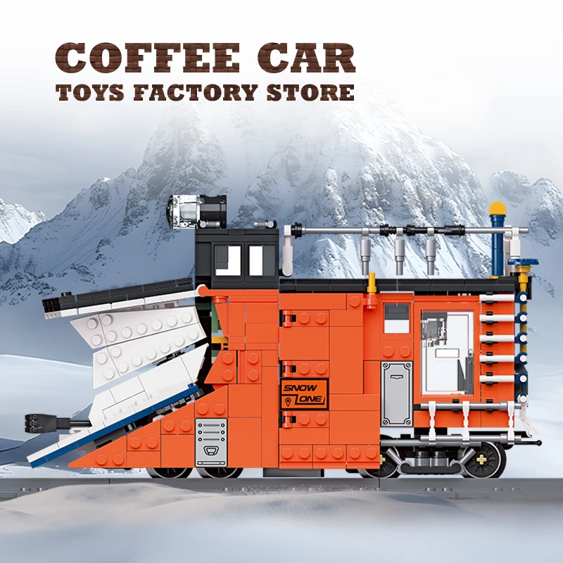 รถไฟเมืองเทคนิค MOC บล็อกตัวต่อ LED โมเดล 3 มิติ รถจักรตักหิมะ บล็อก STEM ของเล่นรถยนต์ ของขวัญคริสต์มาสสำหรับเพื่อน ใหม่