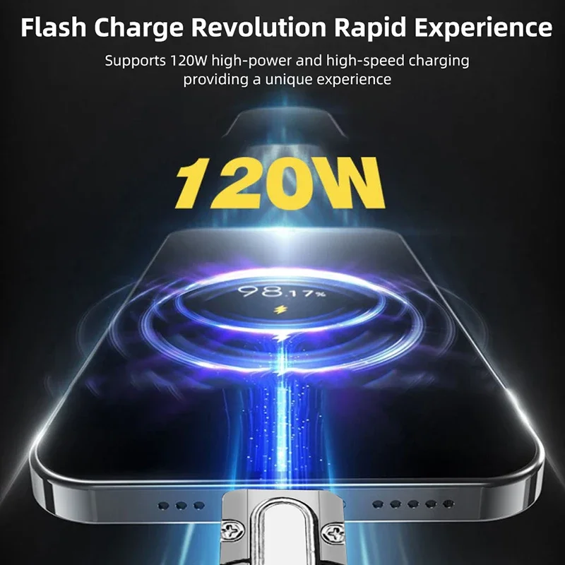 4 In 1 120W USB C to Type C Fast Charging Cable 3 IN 1 PD 27W Data Cord for iPhone 11 12 13 14 15 Pro Max Charger Wire