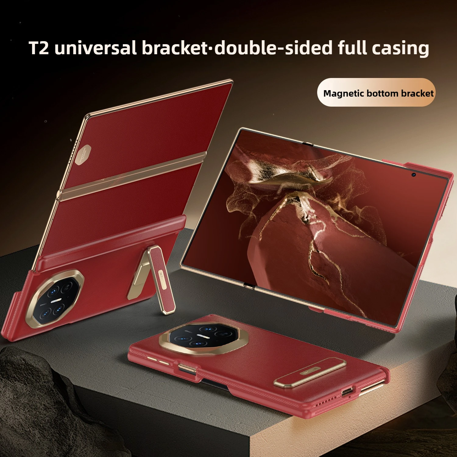 

【Коробка стиля, 4-стороннее полное покрытие】 для Huawei MateXTs, роскошный противоударный чехол с вращающейся подставкой, чехол для телефона Huawei Mate XT