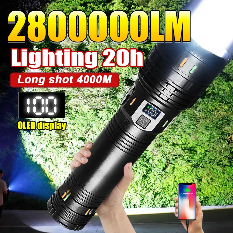 

1000000LM High Power LED Flashlight Most Bright Tactical Flashlight Rechargeable Torch Powerful Long Shot 4000m Lamp for Hunting
