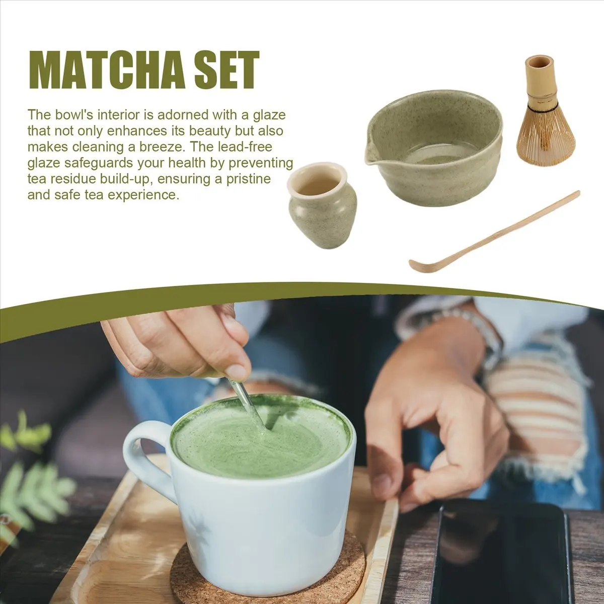 A62Z Matcha Set, Japanese Tea Set Includes Matcha Bowl with Spout, Matcha Holder, Bamboo Matcha and Bamboo Scoop