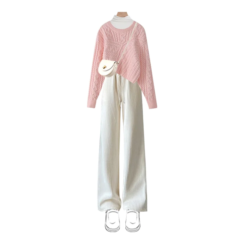 Ensemble pull et pantalon décontractés pour femmes, ensemble assressenti, haut élégant, mode coréenne, automne, hiver, nouveau, fjching, 2023, 3