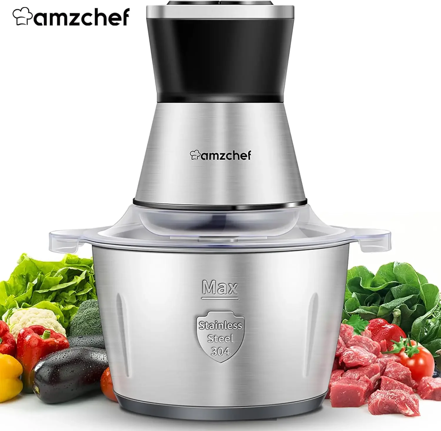 Powerful Electric Food Processor with Stainless Steel Bowl (8 Cup) & 2 Speed Modes, Electric Food Chopper with 4 Sharp