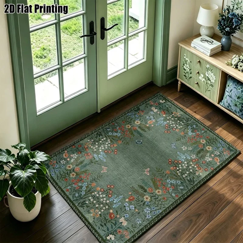 1Pc French Pastoral Retro Floral Butterfly Carpet, Retro Art Decorative Carpet, Suitable for Living Room, Bedroom, Dining Room, Bedside, Indoor and Outdoor Terrace, Home Decoration
