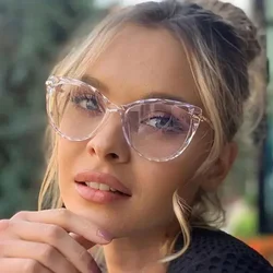 Gafas de ojo de gato para mujer, lentes transparentes antiluz azul, diseño de marca, Vintage, montura óptica, novedad