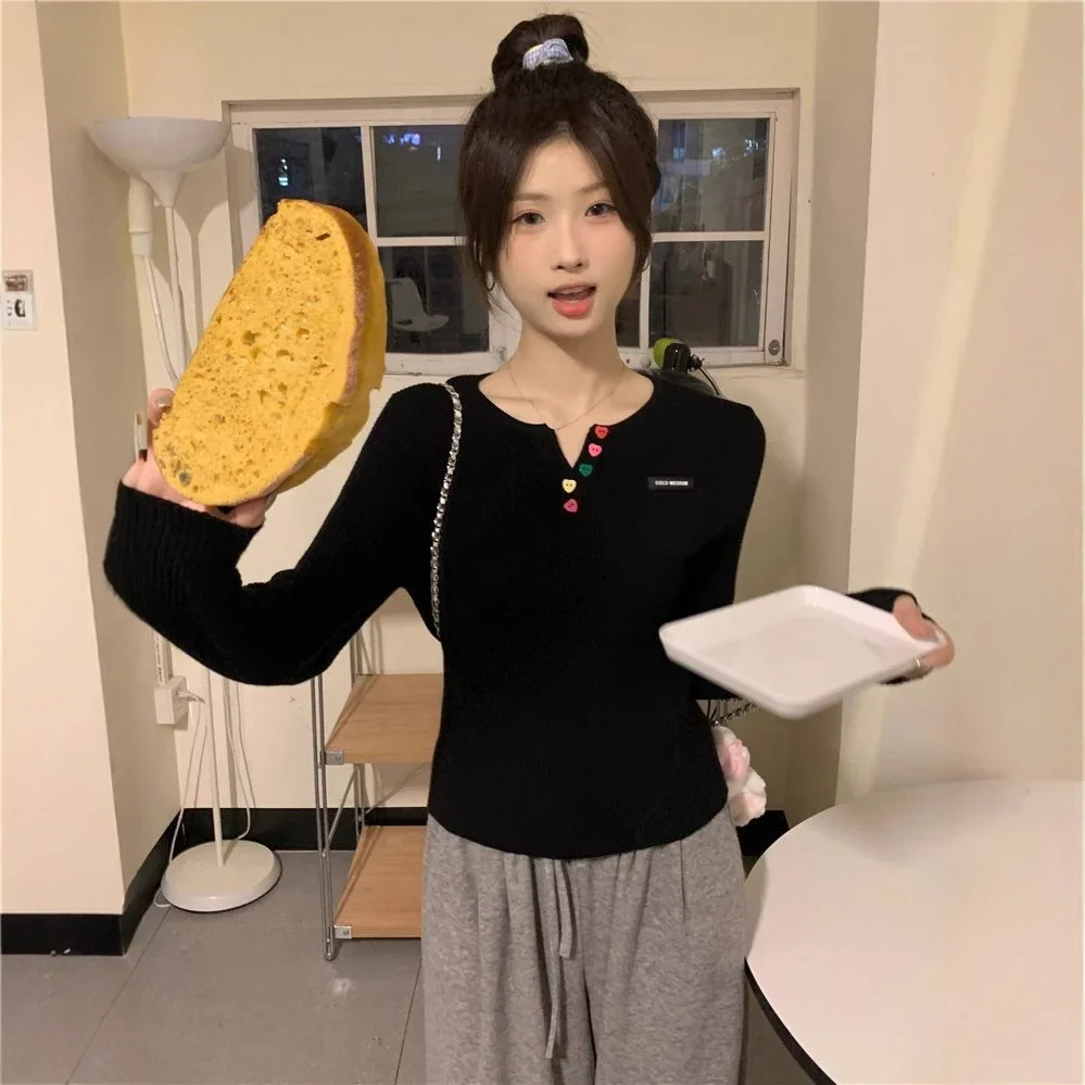 Long Sleeve Casual Style Fashionable Autumn Winter New Sweet Women's Knitted Short Top Base Shirt Inner Wear Slim Fit V-Neck #3