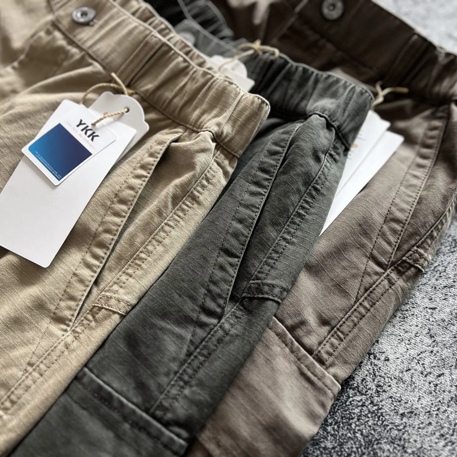 Japanese Retro Scratch-Resistant Crosshatch Multi-Pocket Loose Wide-Leg Pants 100% Spring Men's Solid Color Cargo Casual Pants