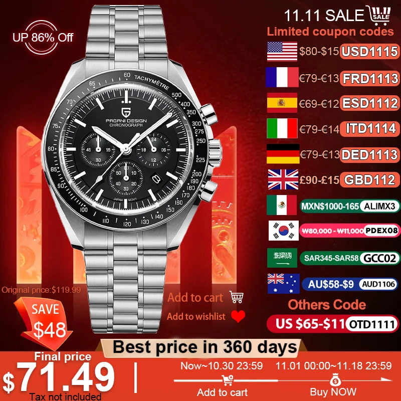 PAGANI DESIGN 2026 New Men's Watches Top Luxury Quartz Watch For Men Auto Date Speed Chronograph AR Sapphire Mirror Wrist Watch