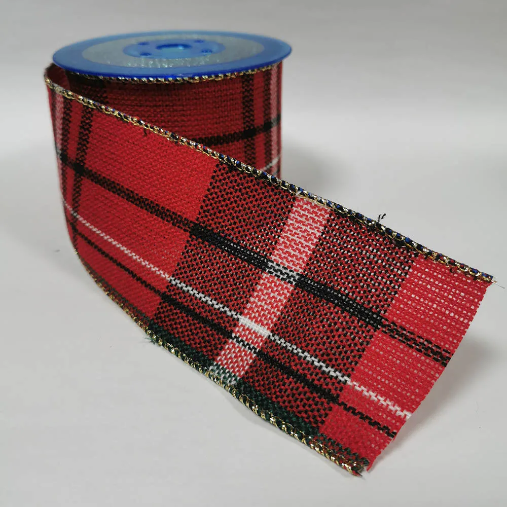 

25yards 63mm Wired Edge Plaid Ribbon Red Scottish Checked for Festival Christmas Decoration New Year Gift Wrapping