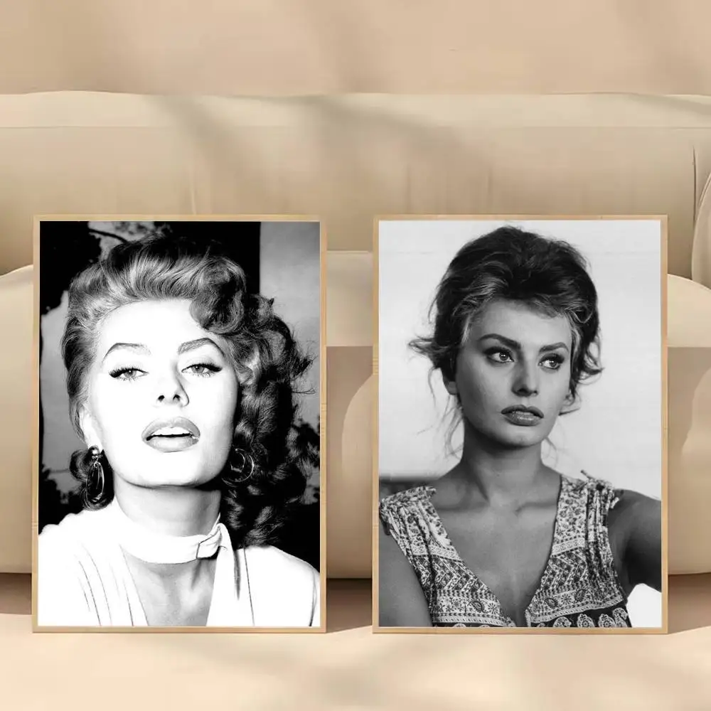 صوفيا لورين أبيض وأسود ملصق فني ذاتي اللصق مقاوم للماء ورقة ملصق مقهى بار غرفة جدار ديكور