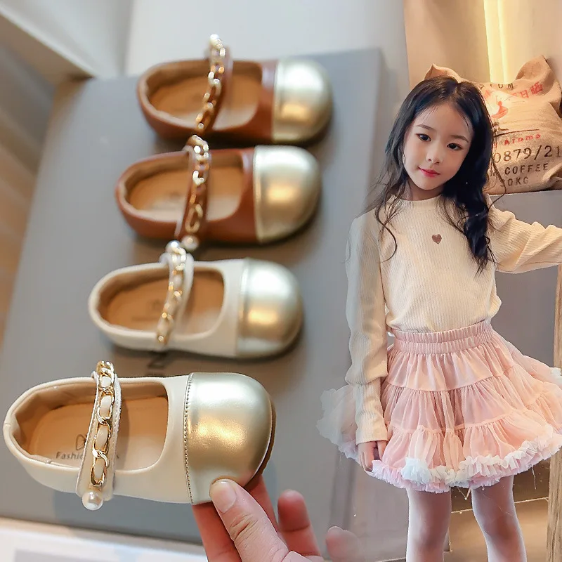 2023 New Non-slip Chains Cute Color Matching Kids Shoes Casual Drop Shipping Pearls Cute Children Fashion Princess Shoes Simple